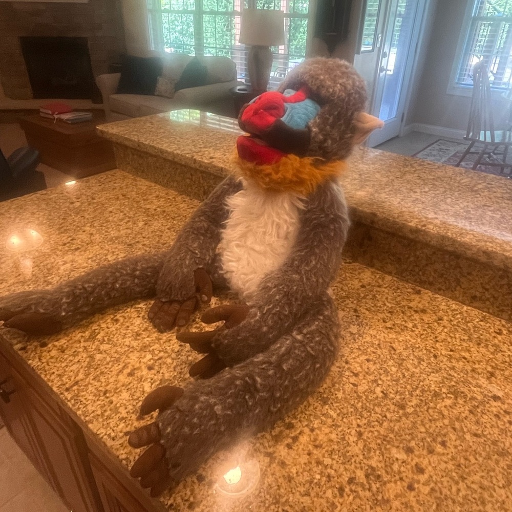 Vintage Large Great Ape Mandrill Monkey Stuffed Puppet Appx 34” Total Length